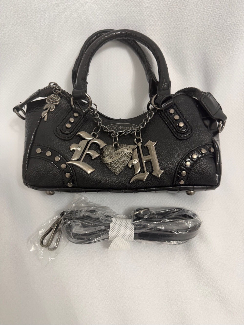Ed hardy Black Studded Mini Satchel with Crossbody Strap